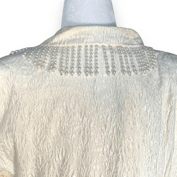 Vintage 80s Ivory Blazer Jacket Pearl Trim Textured Hourglass Double Breasted - Picture 7 of 8
